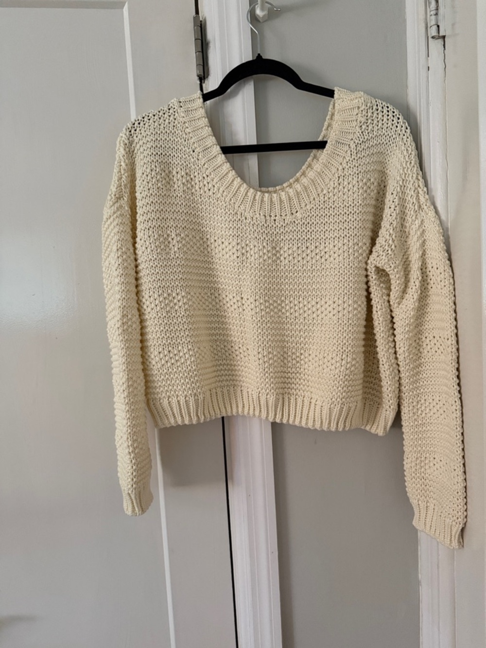 Tobi Cream Cropped Chunky Knit Sweater 100% cotton